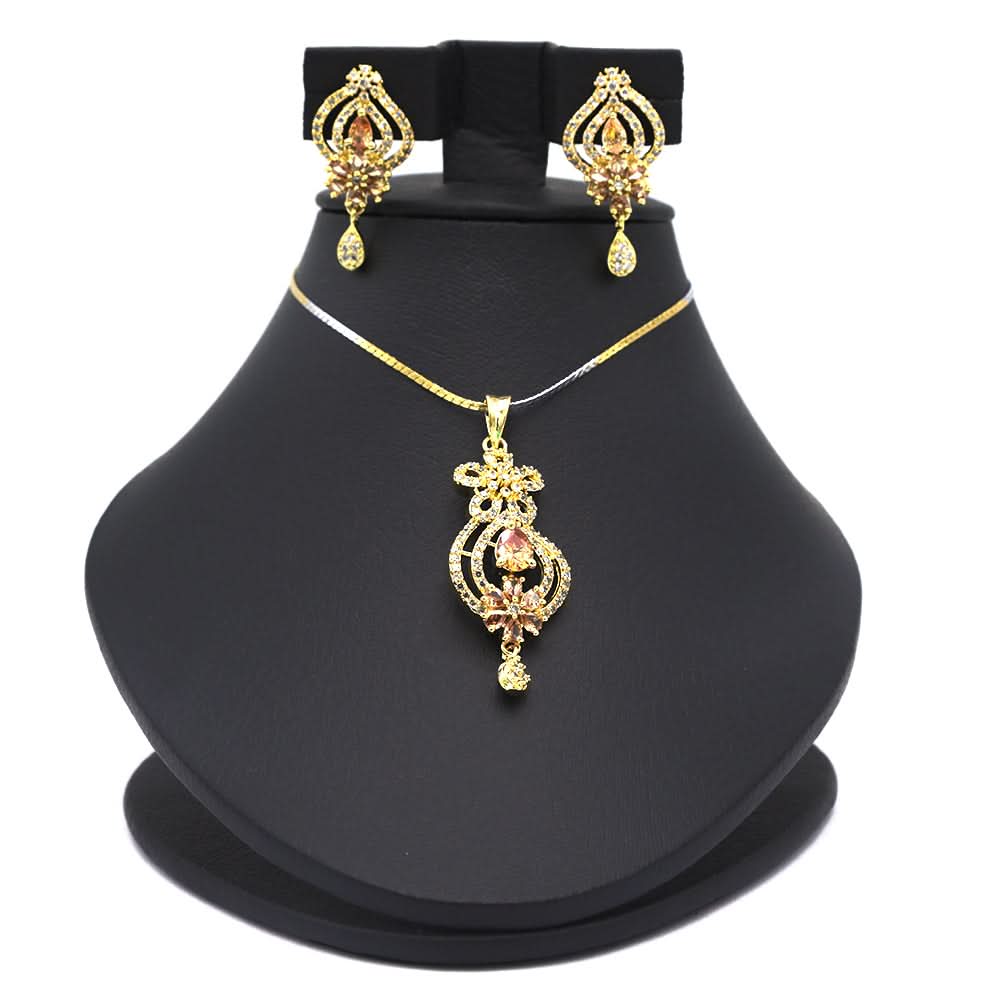 Women's American Diamond Locket Set - Golden Peach, Women, Jewellery Set, Chase Value, Chase Value