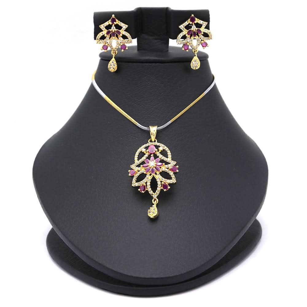 Women's American Diamond Locket Set - Golden Red, Women, Jewellery Set, Chase Value, Chase Value