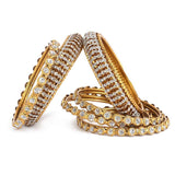 Girl's Fancy Bangles 6 Pcs - Golden - White - test-store-for-chase-value
