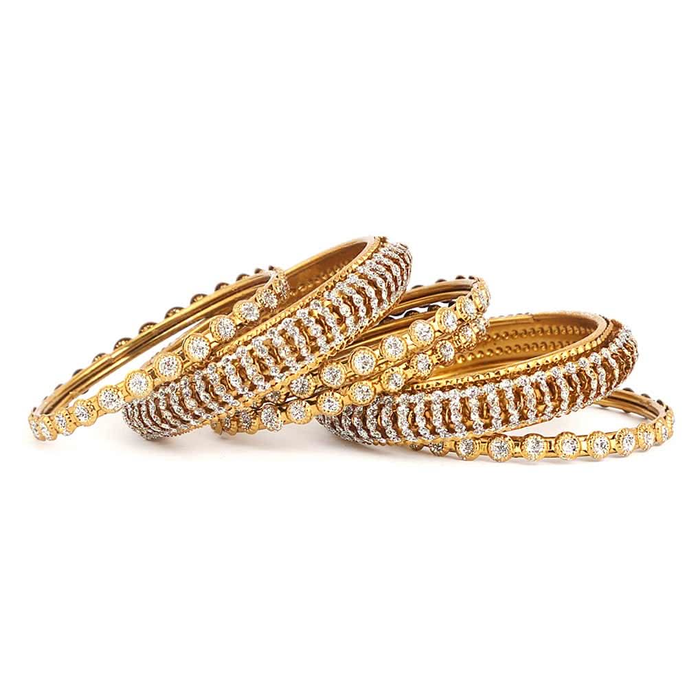 Girl's Fancy Bangles 6 Pcs - Golden - White - test-store-for-chase-value