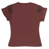 Girls Half Sleeve Glitter T-Shirt - Dark Brown - test-store-for-chase-value