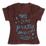 Girls Half Sleeve Glitter T-Shirt - Dark Brown - test-store-for-chase-value