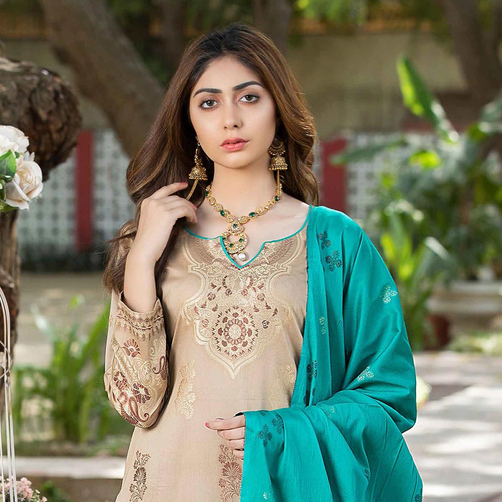 GUL E BAHAR Jacquard Banarsi Lawn 3 Pcs Un-Stitched Suit Vol 1 - 1, Women, 3Pcs Shalwar Suit, Rana Arts, Chase Value