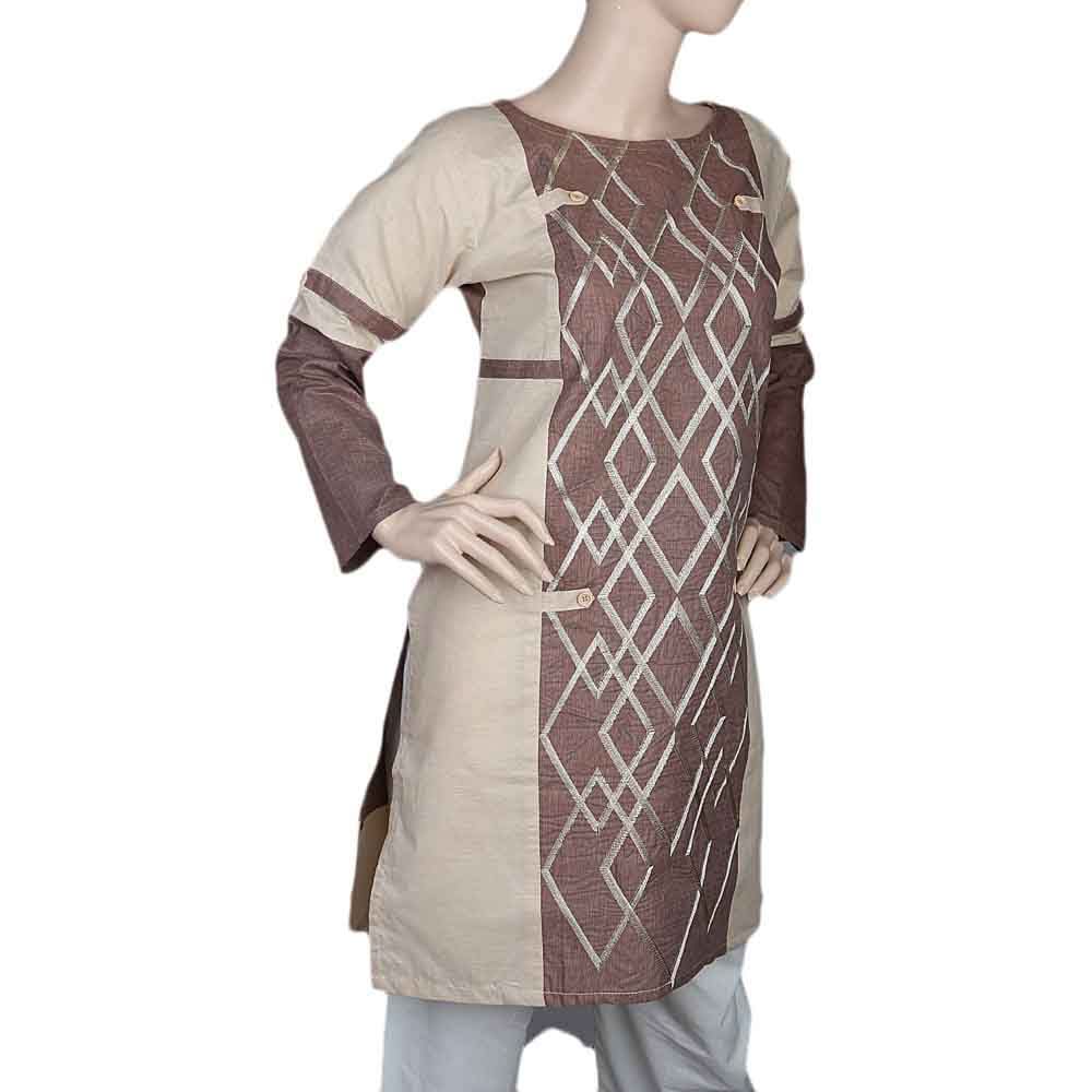 Women's Embroidered Kurti - Brown, Women, Ready Kurtis, Chase Value, Chase Value