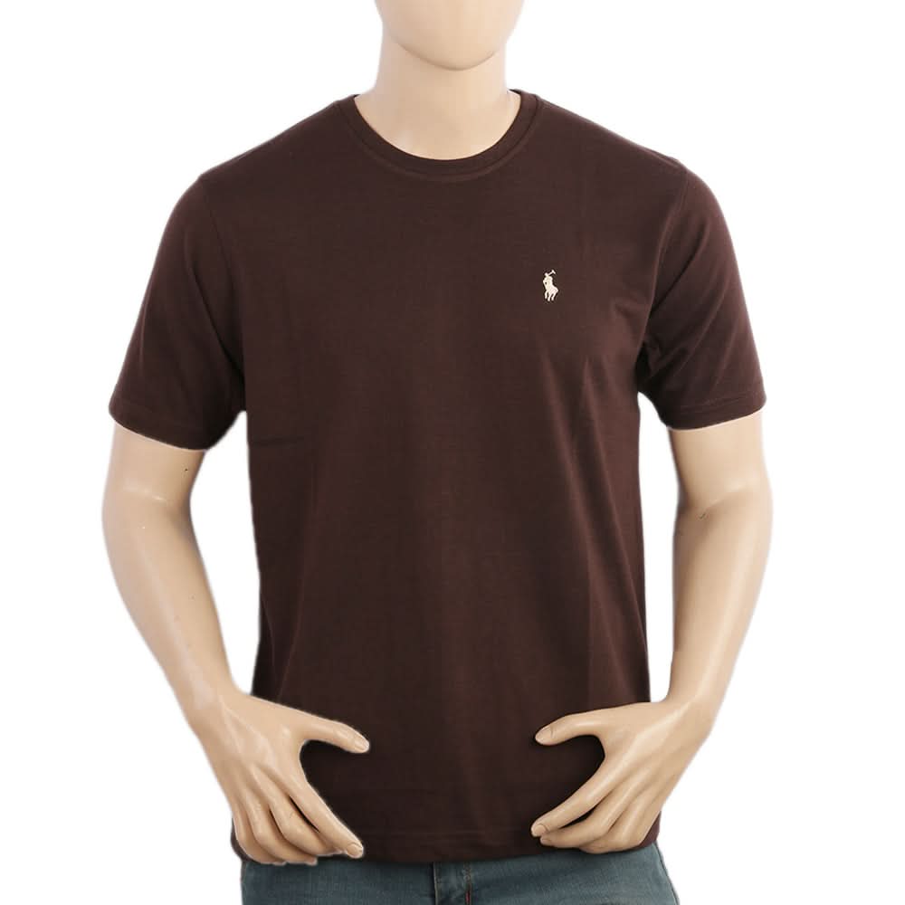 Men's Half Sleeves Round Neck Logo T-Shirt - Dark Brown, Men's T-Shirts & Polos, Chase Value, Chase Value