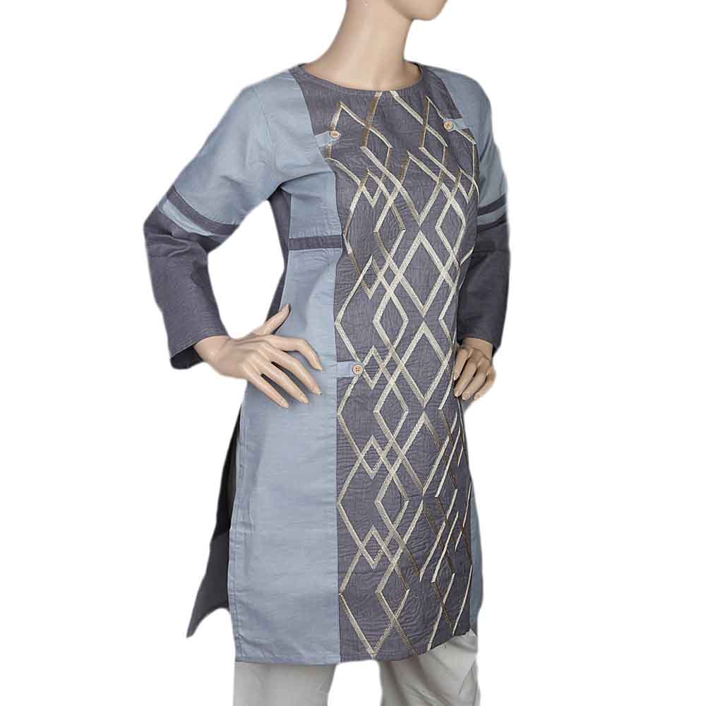 Ladies Embroidered Kurti - Grey, Women, Ready Kurtis, Chase Value, Chase Value