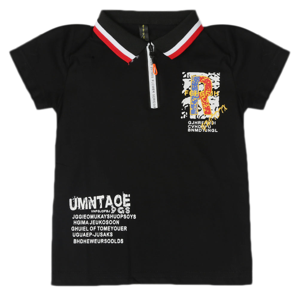 Boys Half Sleeves Polo T-Shirt - Black, Boys T-Shirts, Chase Value, Chase Value