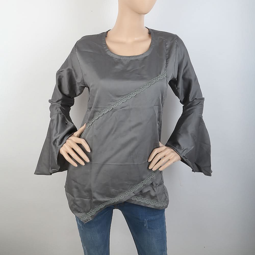 Women's Front Lace Top With Cut Daman - Grey, Women, Ready Kurtis, Chase Value, Chase Value