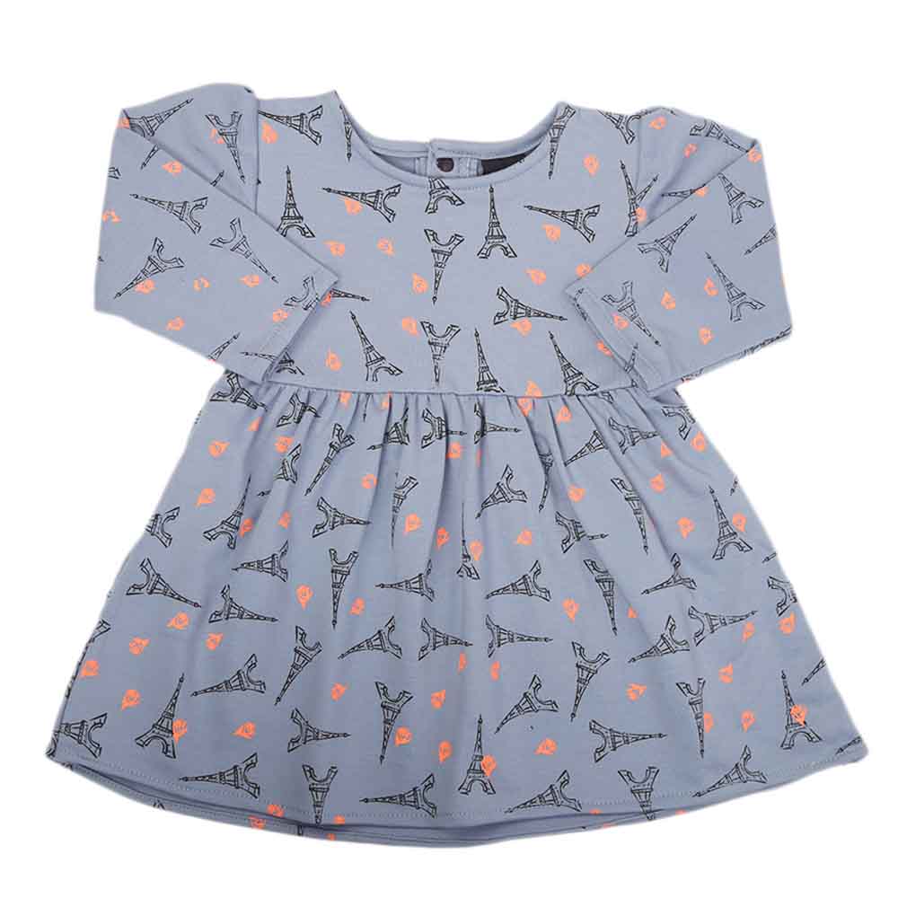 Girls Full Sleeves Frock - Light Blue, Girls Frocks, Chase Value, Chase Value