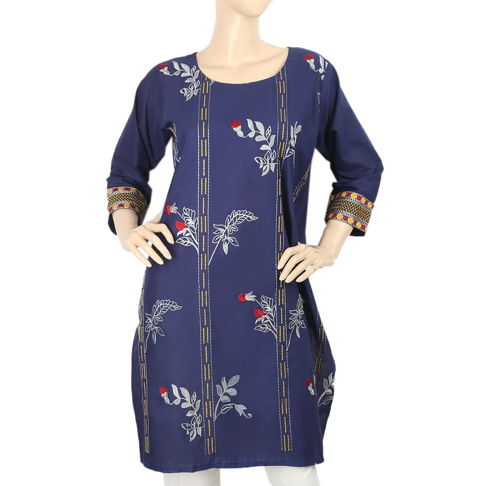 Women's Embroidered Kurti - Navy Blue, Women, Ready Kurtis, Chase Value, Chase Value