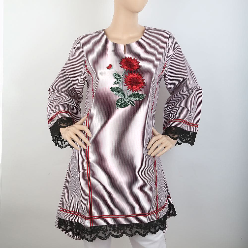 Women's Embroidered Kurti With Tape - Purple, Women, Ready Kurtis, Chase Value, Chase Value