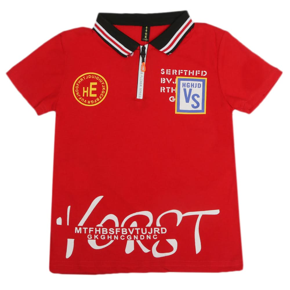 Boys Half Sleeves Polo T-Shirt - Red, Boys T-Shirts, Chase Value, Chase Value