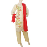 Women's Organza Fancy 3 Pcs Suit - Beige, Women, Shalwar Suits, Chase Value, Chase Value