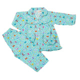 Girl's Full Sleeves Night Suit - Cyan, Kids, Girls Sets And Suits, Chase Value, Chase Value