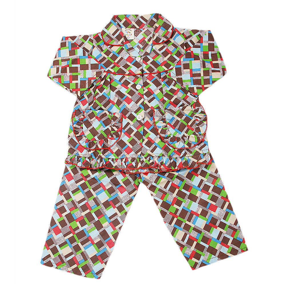 Girl's Full Sleeves Night Suit - Brown, Kids, Girls Sets And Suits, Chase Value, Chase Value