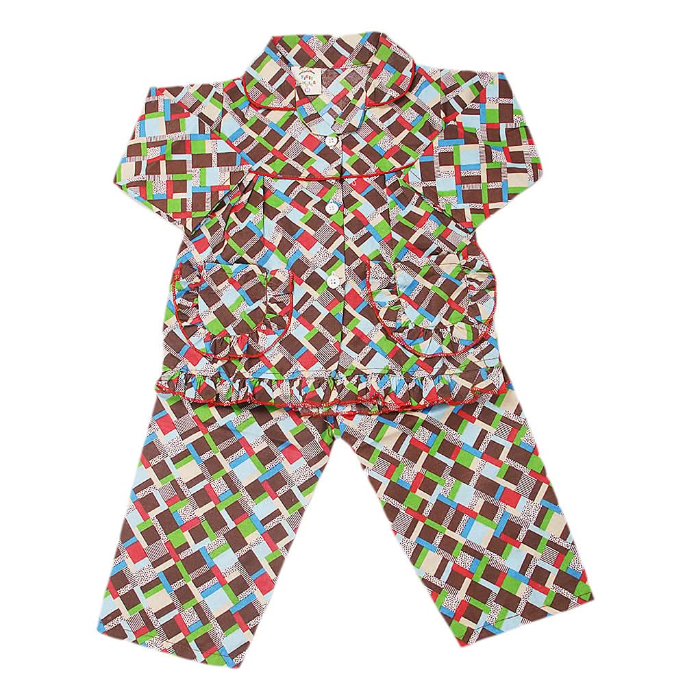 Girl's Full Sleeves Night Suit - Brown, Kids, Girls Sets And Suits, Chase Value, Chase Value