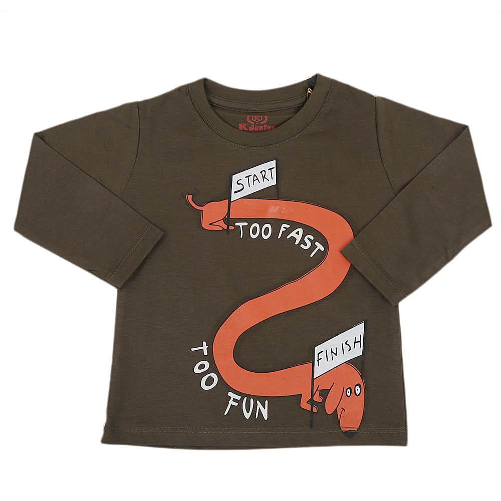 Boys Full Sleeves T-Shirt - Olive Green, Kids, Boys T-Shirts, Chase Value, Chase Value