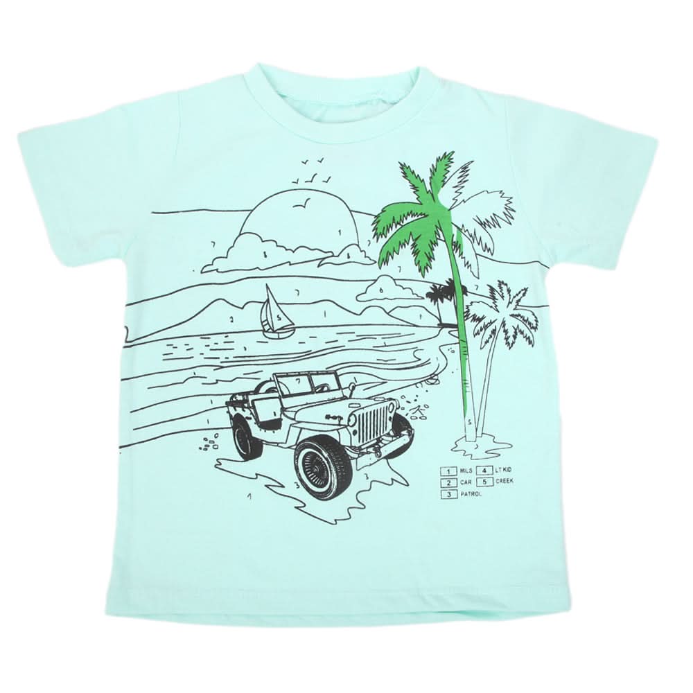 Boys Printed Half Sleeves T-Shirt 4742 - Cyan, Kids, Boys T-Shirts, Chase Value, Chase Value