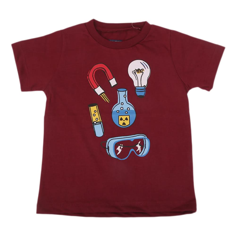 Boys Printed Half Sleeves T-Shirt 4735 - Maroon, Kids, Boys T-Shirts, Chase Value, Chase Value