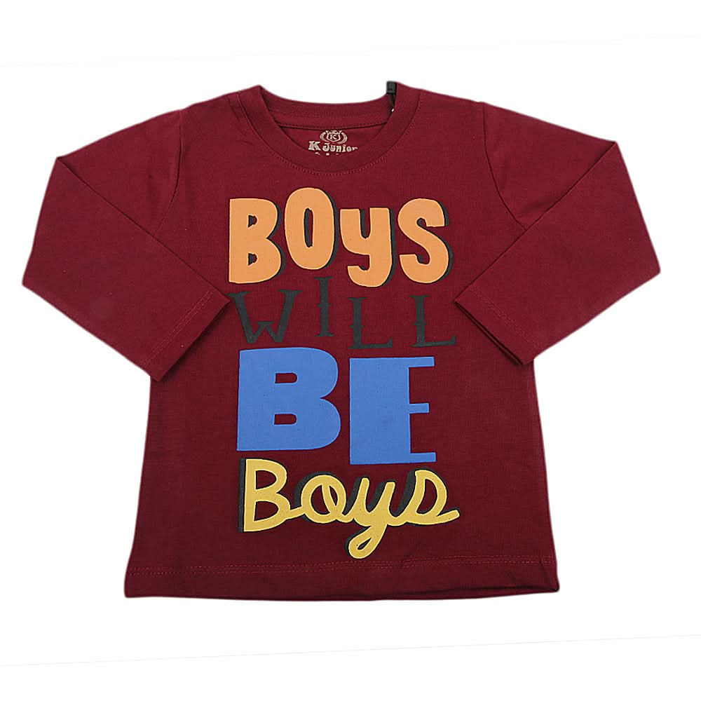 Boys Full Sleeves T-Shirt - Maroon, Kids, Boys T-Shirts, Chase Value, Chase Value