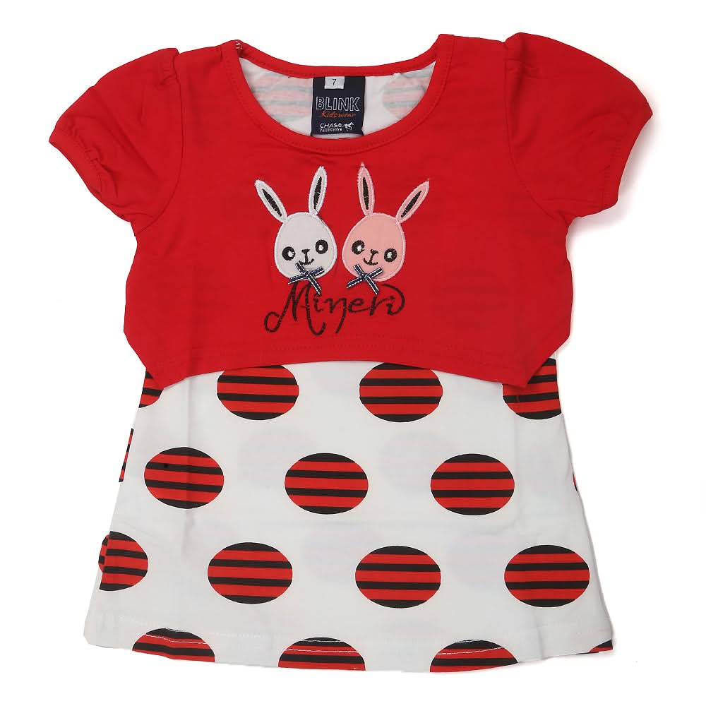 Girls Half Sleeves T-Shirt A08 - Red, Kids, Girls T-Shirts, Chase Value, Chase Value