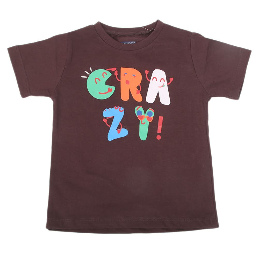 Boys Printed Half Sleeves T-Shirt 4728 - Dark Brown, Kids, Boys T-Shirts, Chase Value, Chase Value