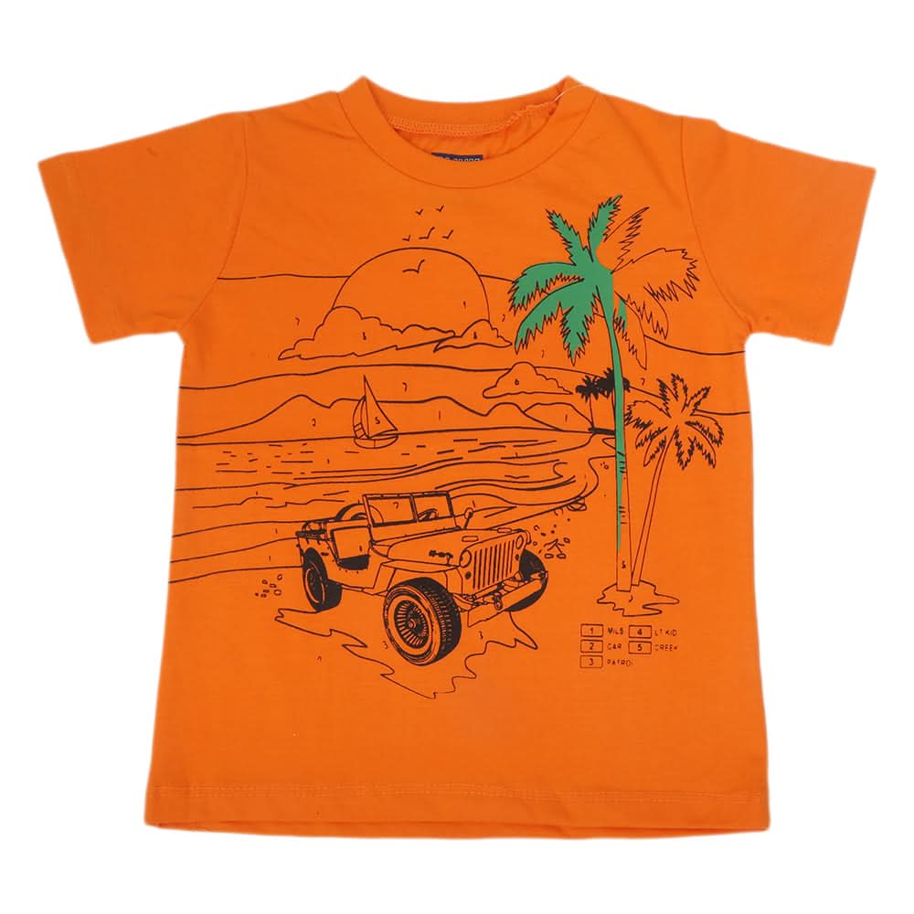 Boys Printed Half Sleeves T-Shirt 4742 - Orange, Kids, Boys T-Shirts, Chase Value, Chase Value
