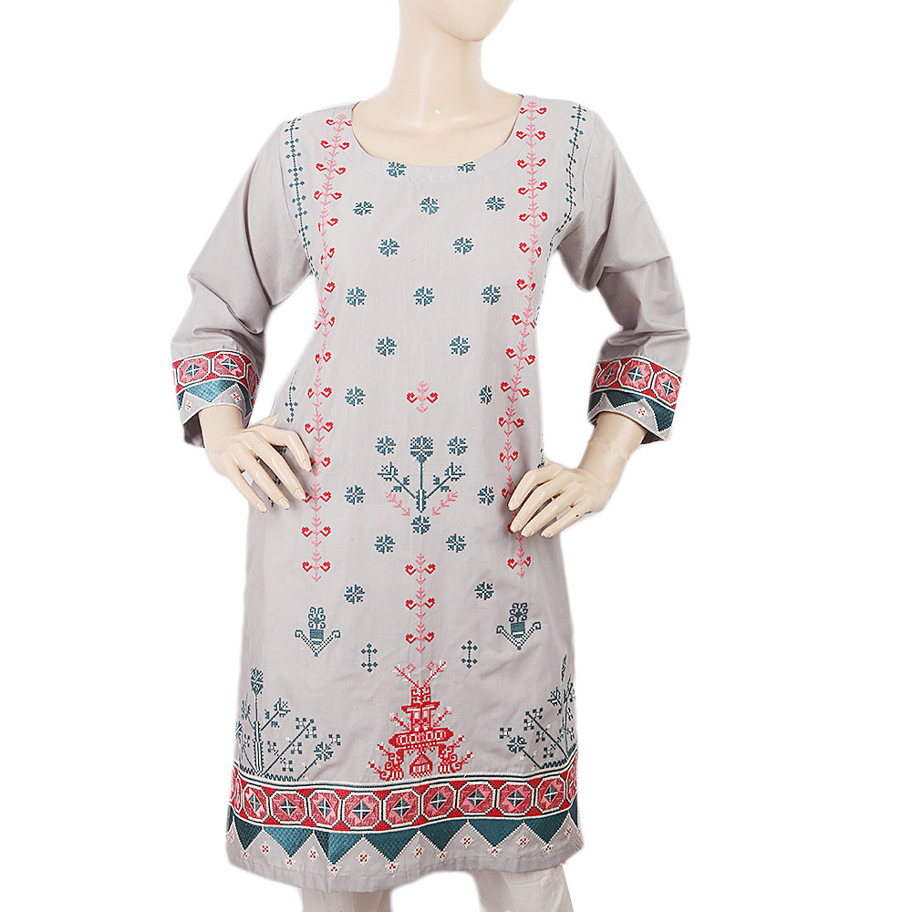 Women's Embroidered Kurti 30 - Grey, Women, Ready Kurtis, Chase Value, Chase Value