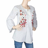 Women's Western Embroidered Top - Light Grey, Women, T-Shirts And Tops, Chase Value, Chase Value