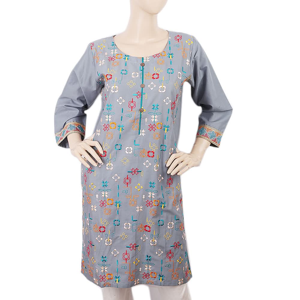 Women's Embroidered Kurti 28 - Steel Blue, Women, Ready Kurtis, Chase Value, Chase Value