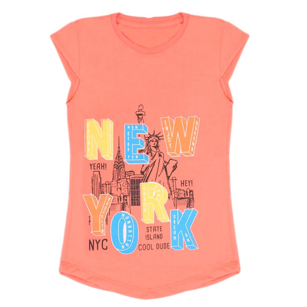 Girls Half Sleeves T-Shirt - Peach, Girls T-Shirts, Chase Value, Chase Value