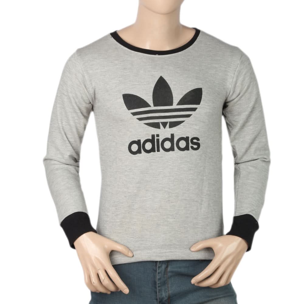 Men's Full Sleeves Printed T-Shirt - Light Grey, Men, T-Shirts And Polos, Chase Value, Chase Value