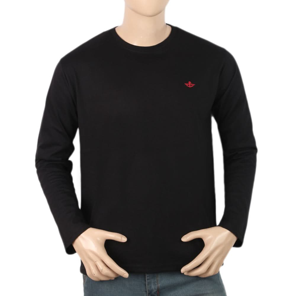 Men's Full Sleeves Logo T-Shirt - Black, Men, T-Shirts And Polos, Chase Value, Chase Value