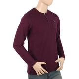 Men's Full Sleeves Fancy Henley T.Shirt - Dark Purple, Men, T-Shirts And Polos, Chase Value, Chase Value