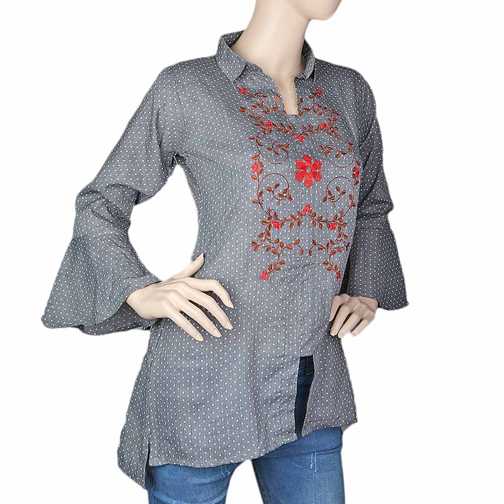 Women's Embroidered Western Top - Dark Grey, Women, T-Shirts And Tops, Chase Value, Chase Value