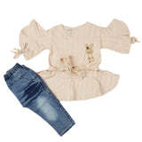 Newborn Girls Half Sleeves Suit - Beige, Newborn Girls Sets & Suits, Chase Value, Chase Value