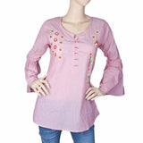 Women's Embroidered Western Top With Front Button - Pink, Women, T-Shirts And Tops, Chase Value, Chase Value