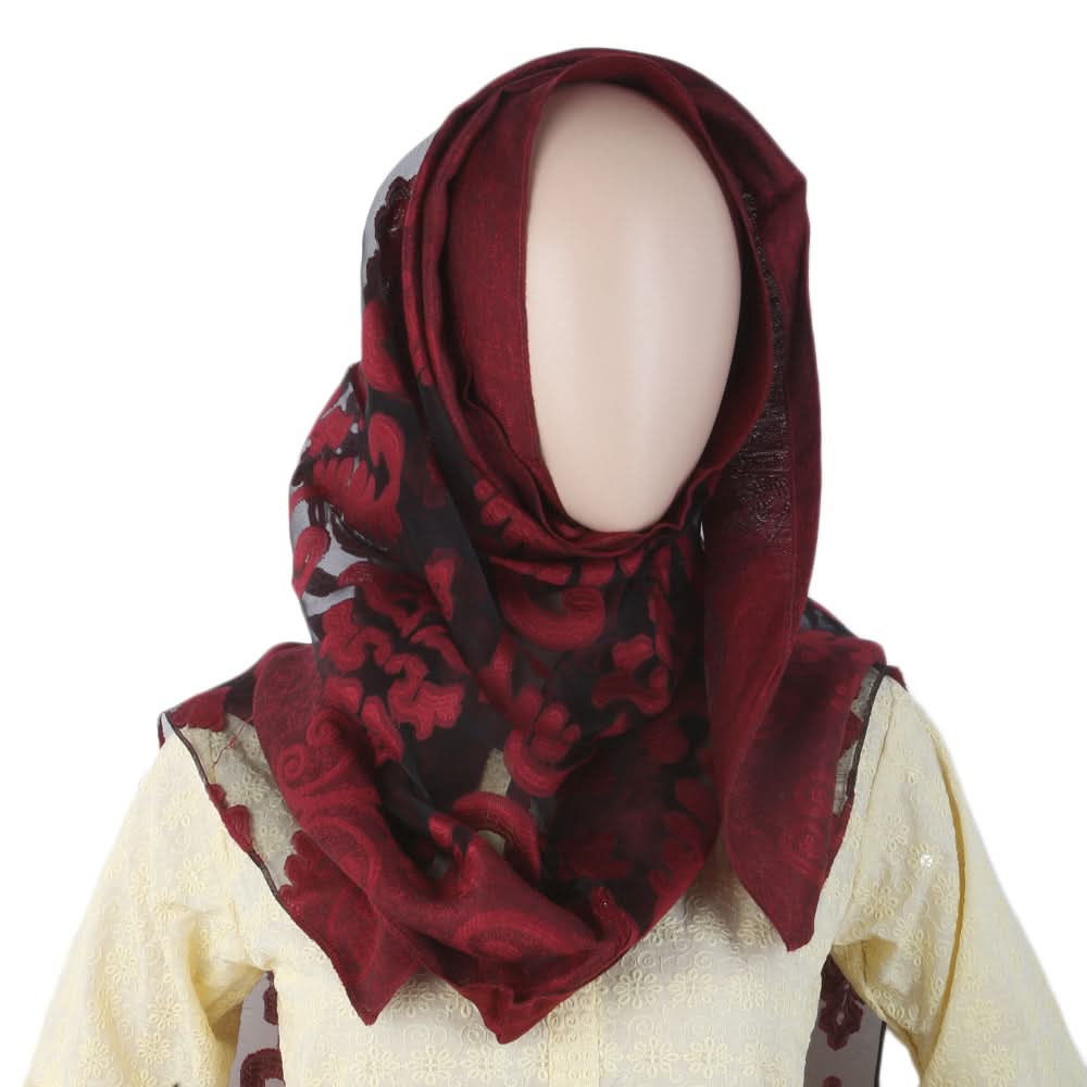 Women Net Fancy Scarf - Maroon, Women, Shawls And Scarves, Chase Value, Chase Value