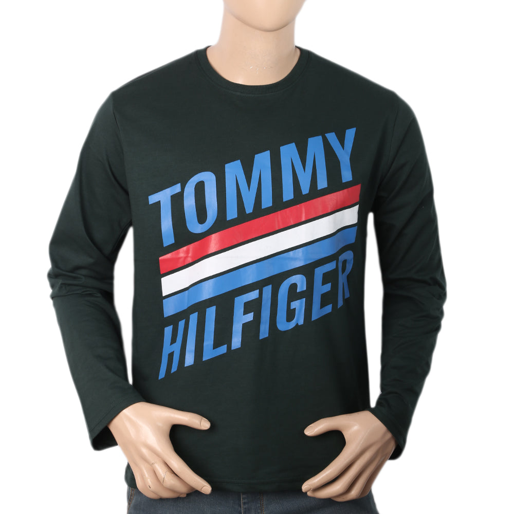 Men's Full Sleeves Printed T-Shirt - Green, Men, T-Shirts And Polos, Chase Value, Chase Value