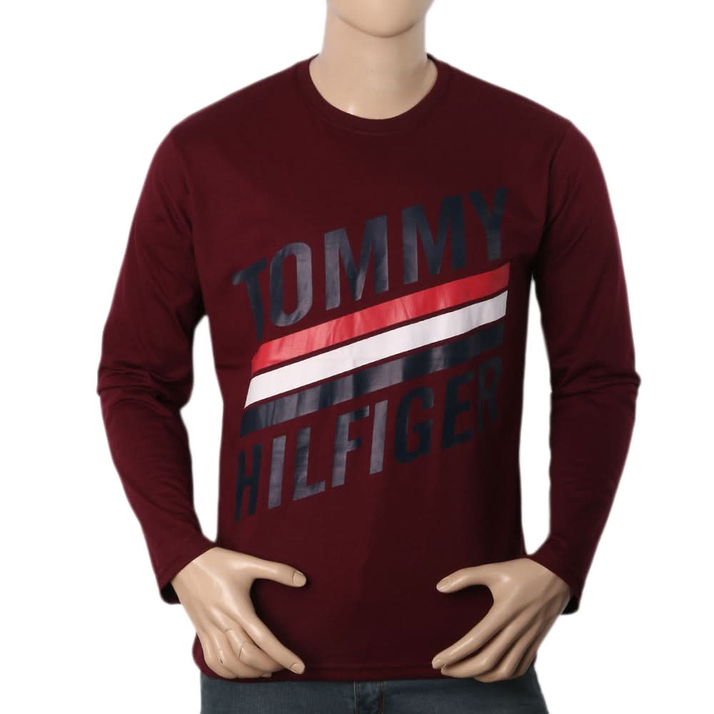 Men's Full Sleeves Printed T-Shirt - Maroon, Men, T-Shirts And Polos, Chase Value, Chase Value