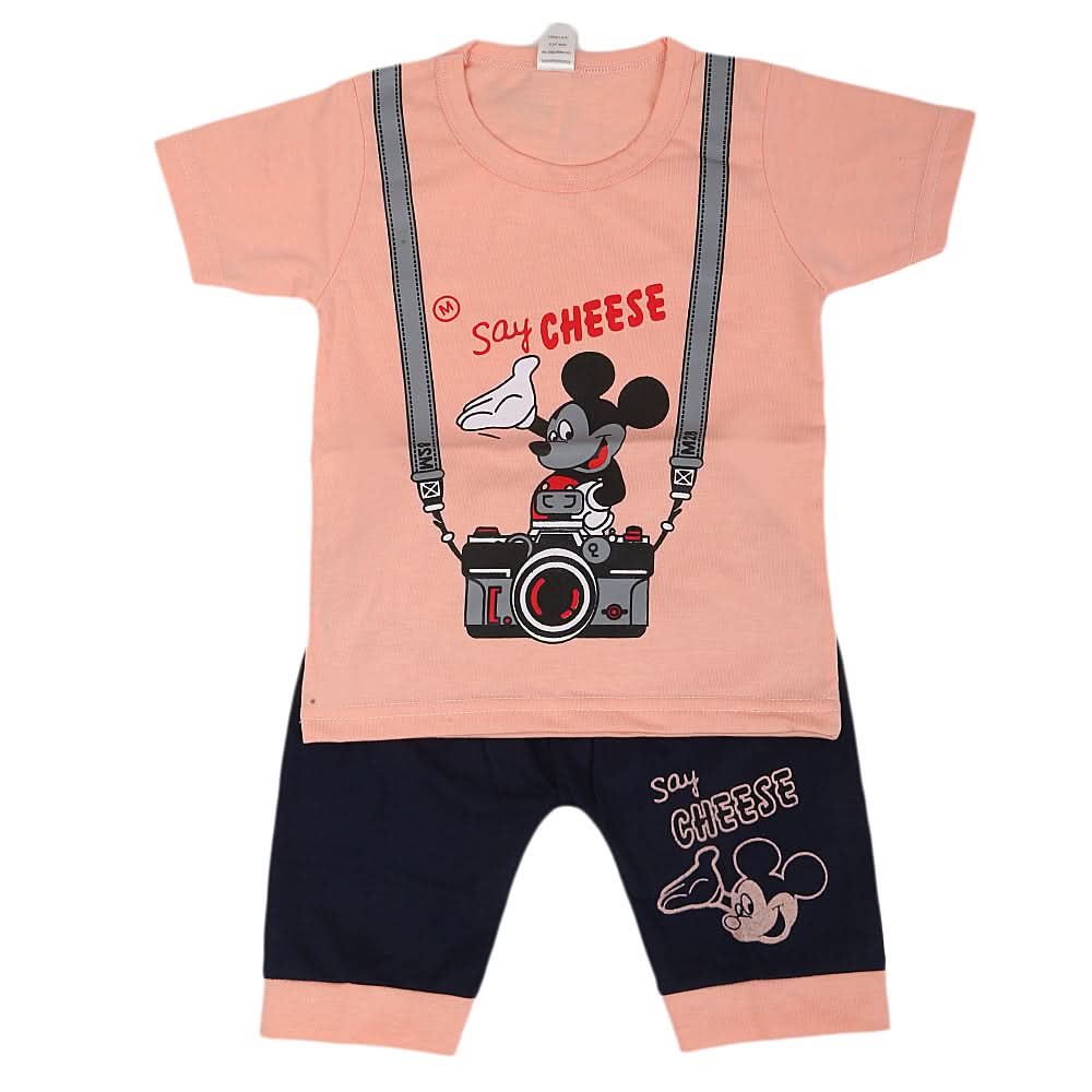 Boys Half Sleeves Short Suit - Peach, Kids, Boys Sets And Suits, Chase Value, Chase Value
