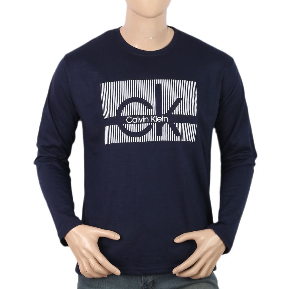 Men's Full Sleeves Printed T-Shirt - Navy Blue, Men, T-Shirts And Polos, Chase Value, Chase Value