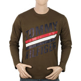 Men's Full Sleeves Printed T-Shirt - Olive Green, Men, T-Shirts And Polos, Chase Value, Chase Value