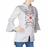 Women's Embroidered Western Top - Light Grey, Women, T-Shirts And Tops, Chase Value, Chase Value
