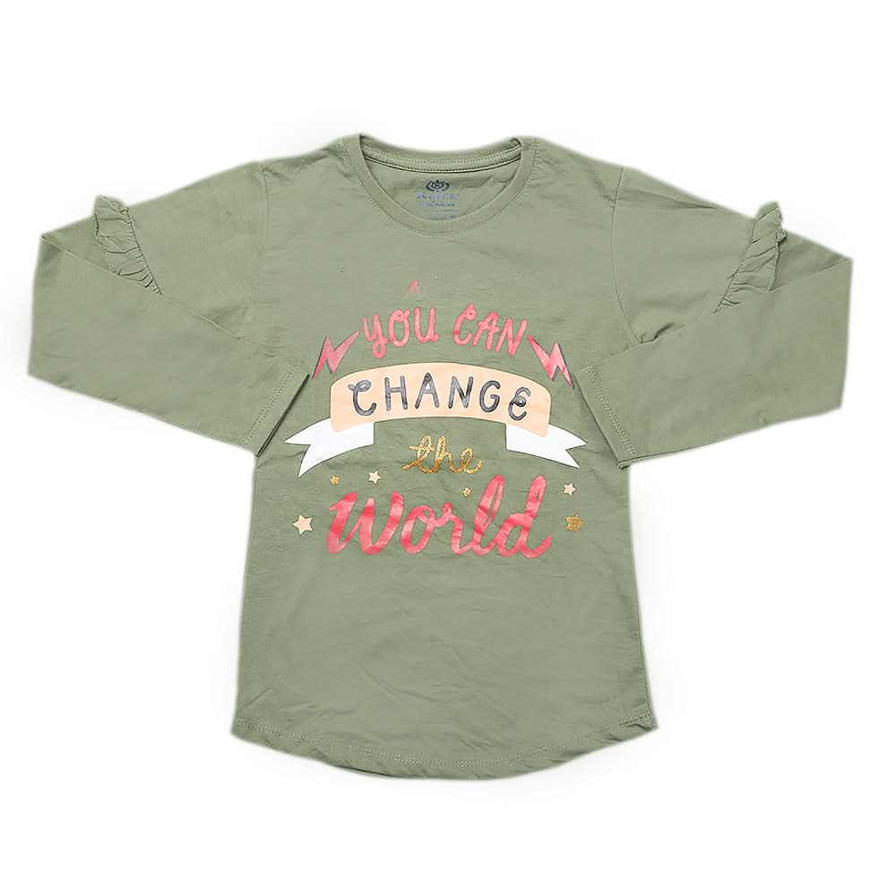 Girls Full Sleeves Jersey T-Shirt - Green, Kids, Girls T-Shirts, Chase Value, Chase Value