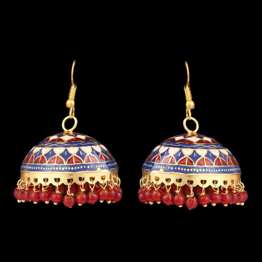 Women's Fancy Ear Jhumki - Golden - Red, Jewellery, Chase Value, Chase Value