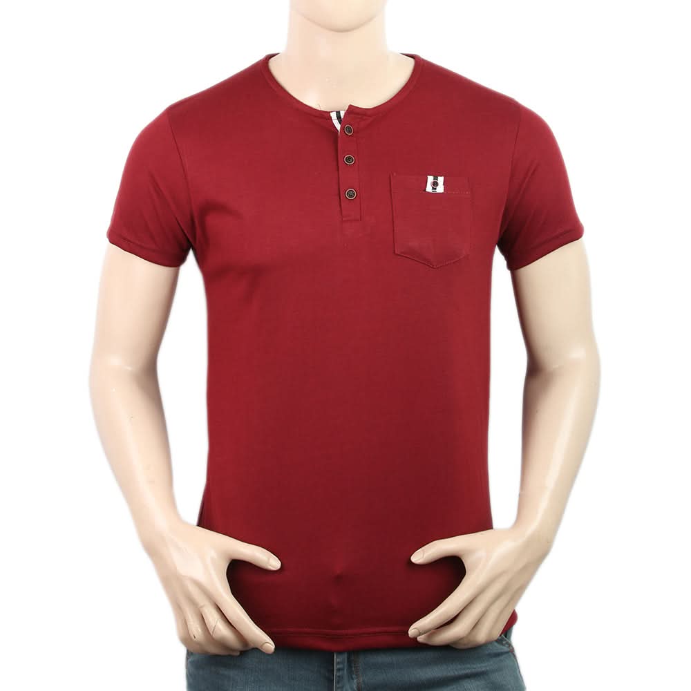Men's Half Sleeves Fancy Yarn Dyed Tape Placket Henley - Maroon, Men, T-Shirts And Polos, Chase Value, Chase Value