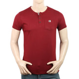 Men's Half Sleeves Fancy Yarn Dyed Tape Placket Henley - Maroon, Men, T-Shirts And Polos, Chase Value, Chase Value