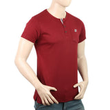 Men's Half Sleeves Fancy Yarn Dyed Tape Placket Henley - Maroon, Men, T-Shirts And Polos, Chase Value, Chase Value