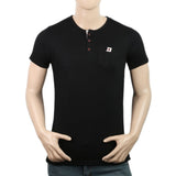 Men's Half Sleeves Fancy Yarn Dyed Tape Placket Henley - Black, Men, T-Shirts And Polos, Chase Value, Chase Value
